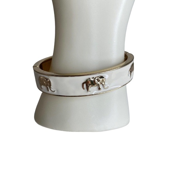 FORNASH Elephant Hinge Bangle Bracelet Gold & Cream Enamel 7.25" - Picture 4 of 8